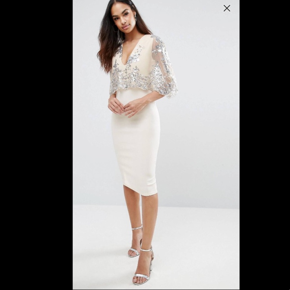 Cape Overlay Midi Dress